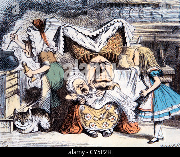 Maiale e pepe, Alice's Adventure in Wonderland da Lewis Carroll, mano illustrazione colorata, circa 1865 Foto Stock