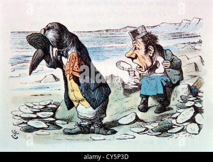 Il Tricheco e il Legnaiuolo, attraverso il Looking Glass da Lewis Carroll, Hand-Colored illustrazione, circa 1872 Foto Stock