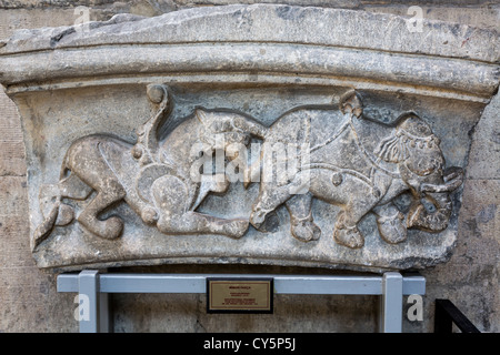 Scultura di Seljuk, Ince Minareli madrasa, Konya, Turchia Foto Stock