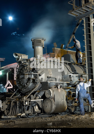 Durango-Silverton Narrow Gauge Railroad locomotiva a Durango depot Foto Stock