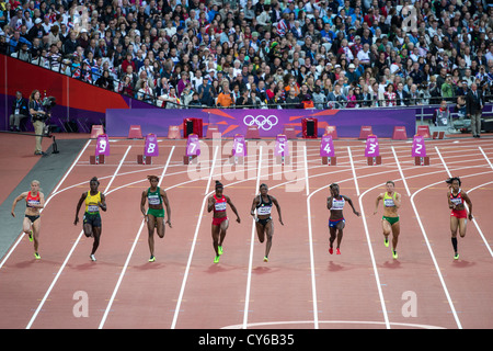 Donne 100m semifinali a le Olimpiadi estive di Londra, 2012 Foto Stock