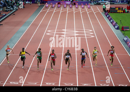 Donne 100m semifinali a le Olimpiadi estive di Londra, 2012 Foto Stock