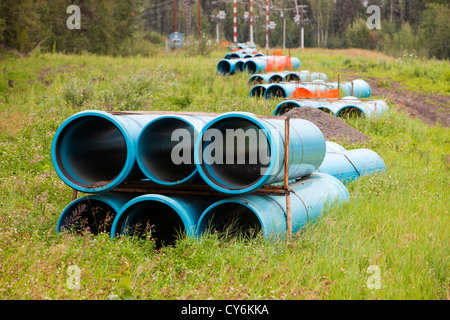 Costruzioni di Pipeline opera in Fort McMurray nel cuore del canadese tar sands. Il tar sands è il più grande progetto industriale e la più nociva per l'ambiente. I gasdotti portano il bitume grezzo raffinato da tar sands. La maggior parte delle condutture vengono azionati da Enron. Essi hanno una non invidiabile reputazione quando si tratta di sicurezza. La loro perdita di oleodotti in media almeno una volta alla settimana. Ci sono diverse proposte di nuovi percorsi di pipeline per ottenere l'olio al mercato negli Stati Uniti, ma le proteste di soddisfare Enron, ovunque essi si propongono di stabilire un nuovo gasdotto. Foto Stock