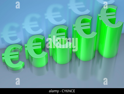 Ordine crescente grafico a barre realizzato da euro i simboli di valuta - 3D render - Concetto di immagine Foto Stock