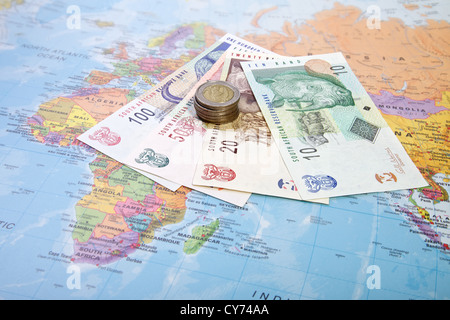 Rands banconote e monete, Sud Africa Foto Stock