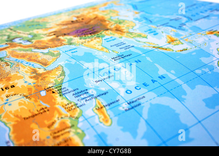 Parte della mappa del mondo con l'Europa, Asia e Africa. Foto Stock