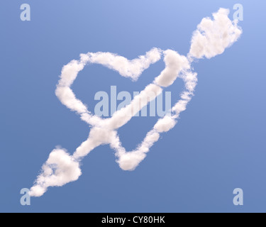 A forma di cuore ad cloud con freccia, isolato su sfondo blu Foto Stock