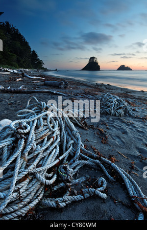 Corde sulla spiaggia al tramonto, Cape Alava, il Parco Nazionale di Olympic, Penisola Olimpica, Clallam County, Washington, Stati Uniti d'America Foto Stock