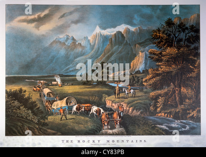 Montagne Rocciose emigranti attraversando la pianura, Currier & Ives, litografia, 1866 Foto Stock
