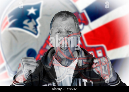 New England Patriots NFL fanatici fedeli entusiasti arrabbiato appassionato di football americano. Foto Stock