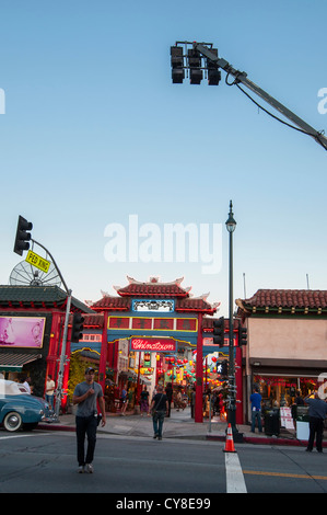 Sul set di un film in piena produzione di Los Angeles Chinatown. Foto Stock