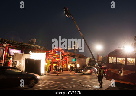 Sul set di un film in piena produzione di Los Angeles Chinatown. Foto Stock