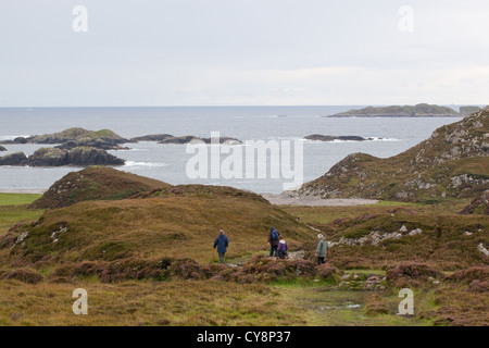 Isola di Iona, lato ovest. Ebridi Interne, SW in Scozia. Guardando oltre l'Oceano Atlantico. In autunno, Settembre. Foto Stock