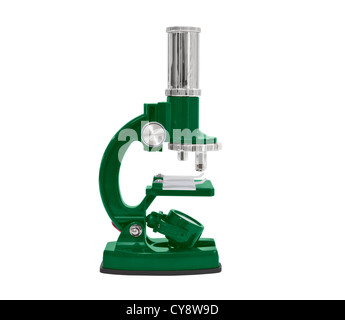 Microscopio verde isolato con percorso di clipping. Foto Stock