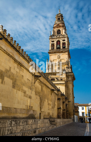 Vista sulla Torre del Alminar belfry, Cattedrale Mezquita di Cordova, Andalusia, Spagna Foto Stock