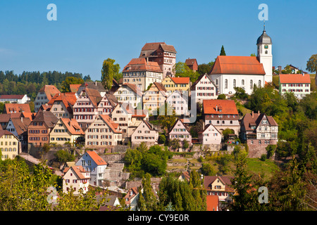 Vista di Altensteig, Foresta nera settentrionale, BADEN-WUERTTEMBERG, Germania Foto Stock