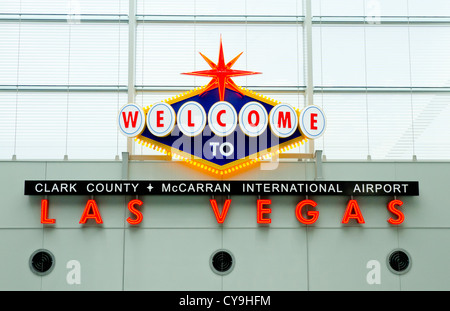 Cartello di Benvenuto a Las Vegas dentro l'Aeroporto Internazionale McCarran Foto Stock