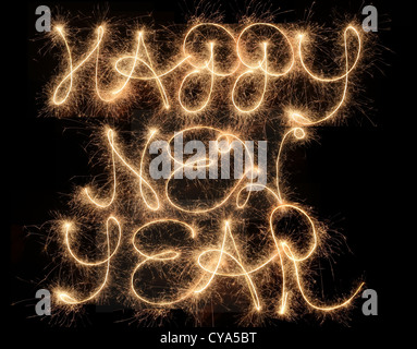 Felice Anno Nuovo, scritto con botti Foto Stock