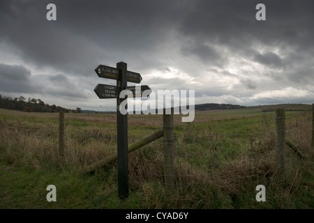 Cartello per la Ridgeway sentiero e Ivinghoe Beacon Chilterns Bucks REGNO UNITO Foto Stock