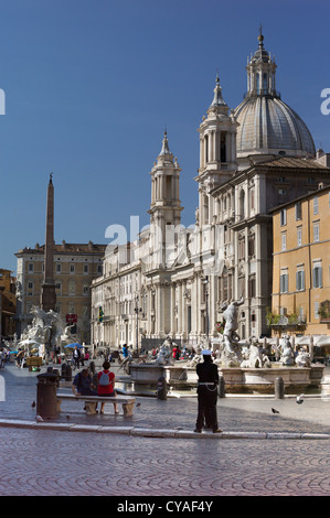 SANT Agnese in Agone, la Fontana dei Quattro Fiumi (1648), Gian Lorenzo Bernini (1598-1680), PIAZZA NAVONA, Roma Foto Stock