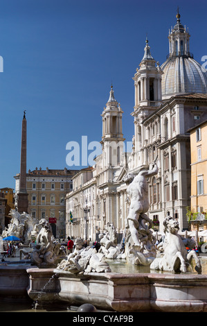 SANT Agnese in Agone, la Fontana dei Quattro Fiumi (1648), Gian Lorenzo Bernini (1598-1680), PIAZZA NAVONA, Roma Foto Stock