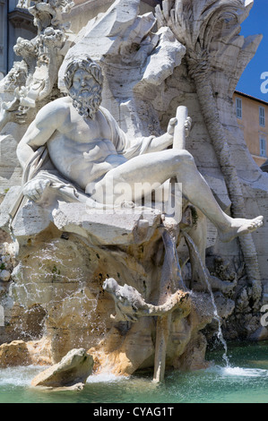 Gange fiume allegoria, la Fontana dei Quattro Fiumi (1648), Gian Lorenzo Bernini (1598-1680), PIAZZA NAVONA, Roma Foto Stock