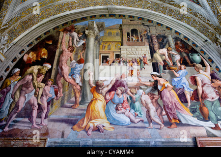 Incendio di Borgo (1514), Raffaello Sanzio DE URBINO aka RAPHAEL (1482-1520), Stanza della Segnatura, Vaticano, Roma Foto Stock