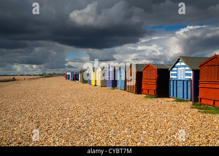 A sud di Hayling; Hampshire; Regno Unito; spiaggia capanne; Foto Stock
