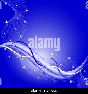 Abstract deep blue composizione di sfondo con stelle e fluente wispy linee. Copia spazio per il testo. Foto Stock