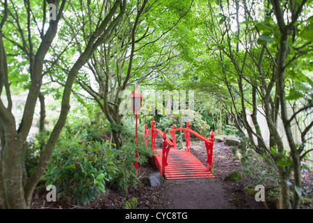 Rosso stile giapponese ponte in foresta Foto Stock