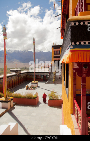 Una parte esterna dei motivi di Thiksey Gompa, un tibetano monastero Buddista in Ladakh, India Foto Stock