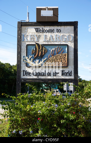 Benvenuti in Key Largo dive la capitale mondiale del cartello stradale Florida keys usa Foto Stock