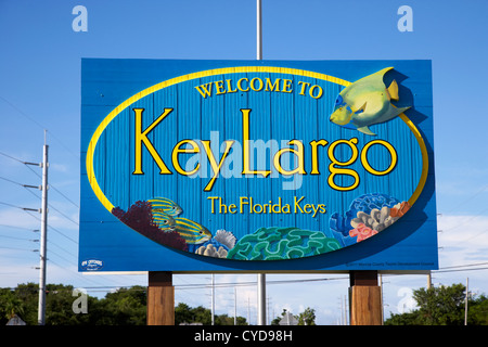 Benvenuti in Key Largo cartello stradale Florida keys usa Foto Stock