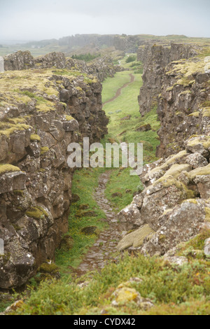 Rift geografica tra Europa e America del Nord a Thingvellir Parco Nazionale di Islanda Foto Stock