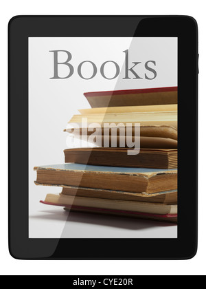Prenota e teblet generico computer 3D modello isolato su bianco, biblioteca digitale concept Foto Stock