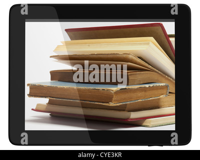 Prenota e teblet generico computer 3D modello isolato su bianco, biblioteca digitale concept Foto Stock