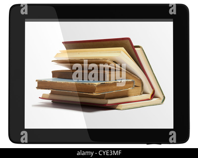 Prenota e teblet generico computer 3D modello isolato su bianco, biblioteca digitale concept Foto Stock