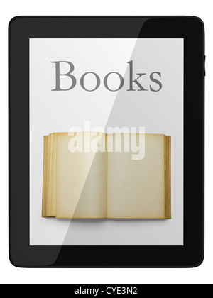 Prenota e teblet generico computer 3D modello isolato su bianco, biblioteca digitale concept Foto Stock