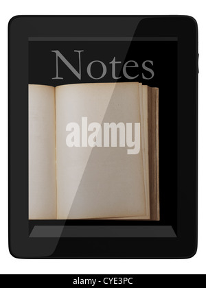 Prenota e teblet generico computer 3D modello isolato su bianco, biblioteca digitale concept Foto Stock