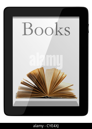 Prenota e teblet generico computer 3D modello isolato su bianco, biblioteca digitale concept Foto Stock