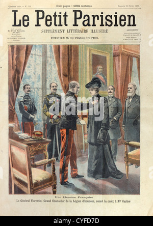 Rimasta vedova Mme Carlier realizzato Chevalier de la Légion d'Honneur per bravura durante 19thC genocidio armeno, "Le Petit Parisien" di assistenza. Foto Stock