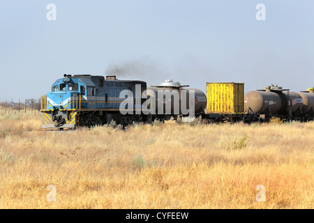 Locomotiva Diesel, treno merci in Namibia Foto Stock