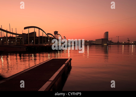 Alba sul Port Vell , Barcelona Foto Stock