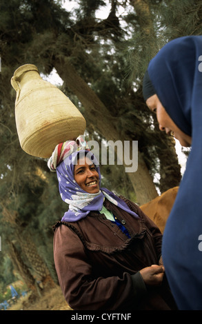 Egitto, vicino a Il Cairo, il paesaggio, la valle del Nilo, donna con i jar. Foto Stock