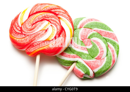 Luminose lollipop candy su sfondo bianco Foto Stock