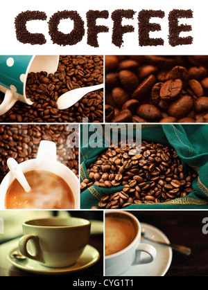 Caffè collage a tema. Tempo di caffè, concetto rilassante. Foto Stock