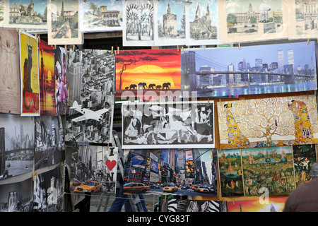 El Rastro domenica flea street market, riproduzione opera d'arte immagini protette da copyright per la vendita, Madrid, Spagna Foto Stock