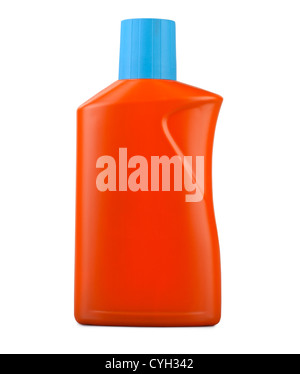 Orange la bottiglia di plastica isolato su uno sfondo bianco ( percorso di clipping ) Foto Stock