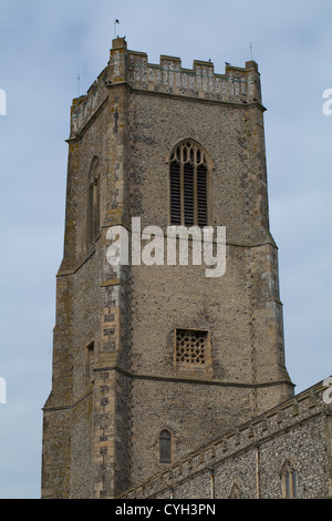 Torre del XV secolo la chiesa di Santa Maria, Happisburgh, Norfolk, East Anglia. In Inghilterra. Foto Stock