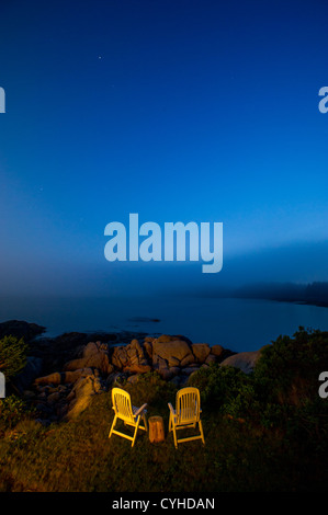 Tramonto sul terreno roccioso di Deer Isle, Maine Foto Stock